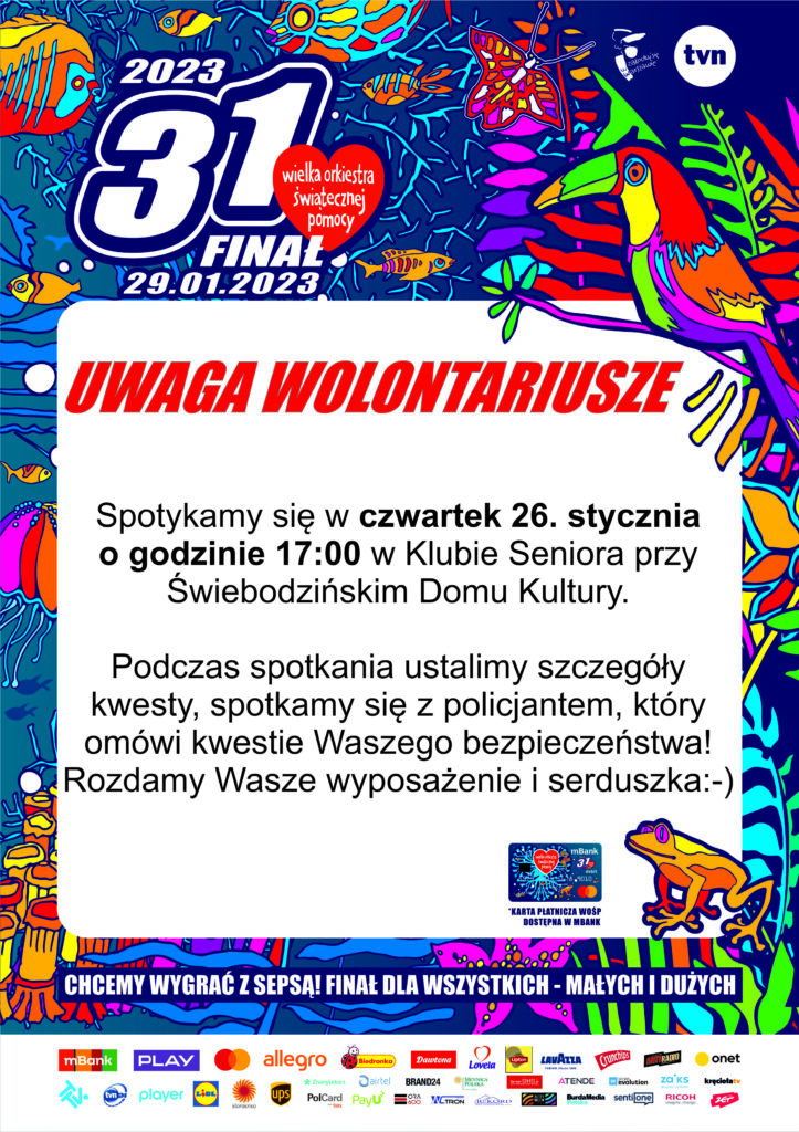 Spotkanie Wolontariuszy w czwartek 26. stycznia o godzinie 17:00